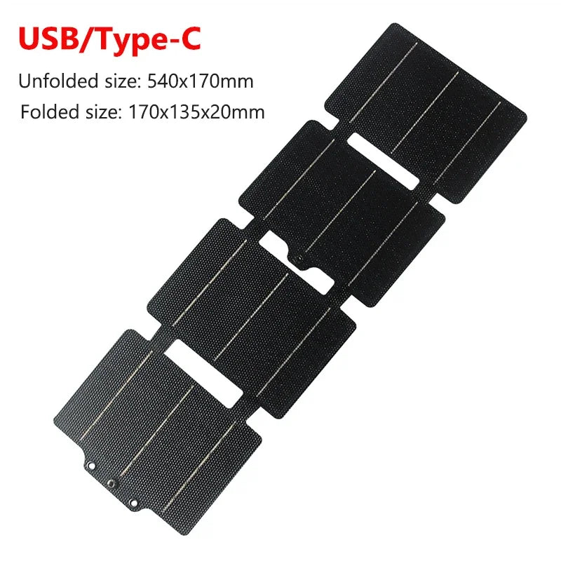 60W Foldable Solar Panel Portable Folding Cell Type-C USB 12V DC Solar Charger Outdoor Power Supply for Camping Mobile Phone