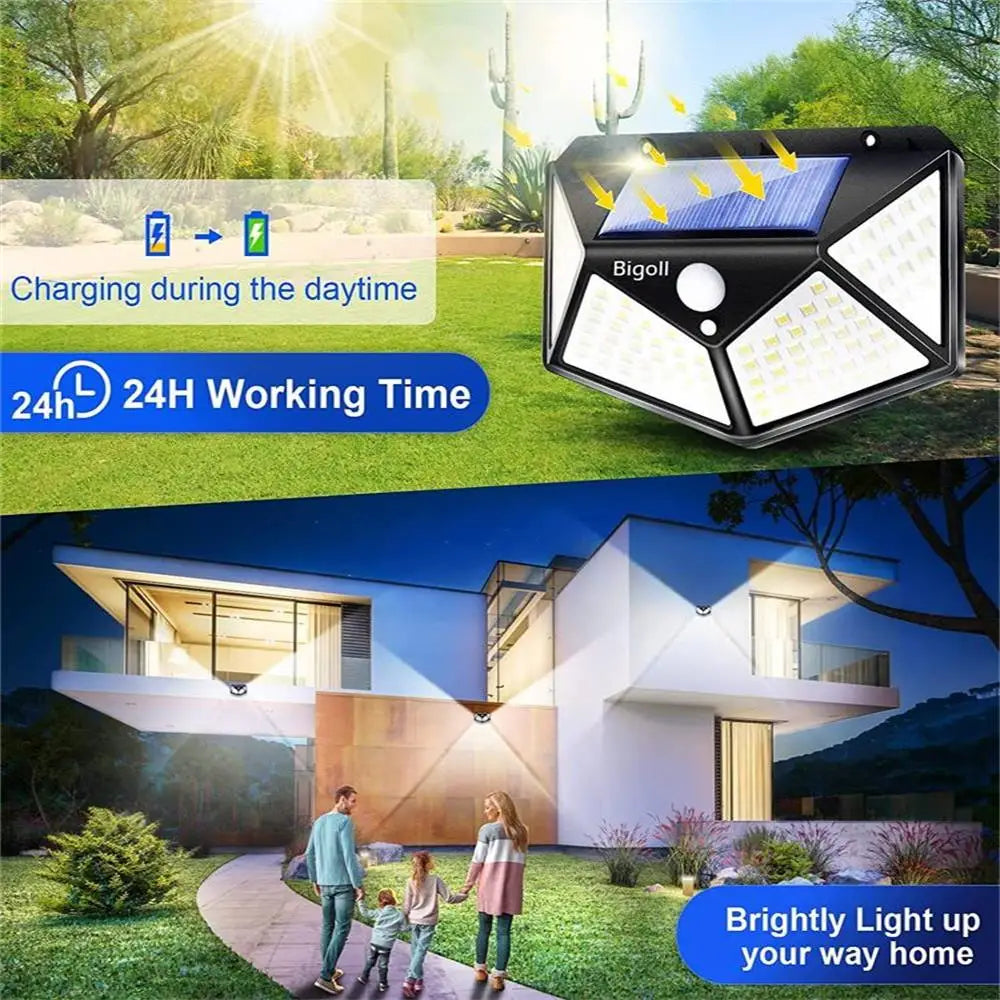 Solar Lights Outdoor 458 LED Solar Wall Lamp Waterproof Wireless Motion Sensor Security 3 Modes Garden Fence Yard Deck Garage