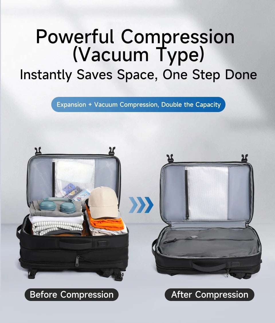 Tigernu Vacuum Compression Backpacks Men Travel Backpack Expandable USB Bag Large Capacity 17 Laptop Bags For Schoo Cabin Bags