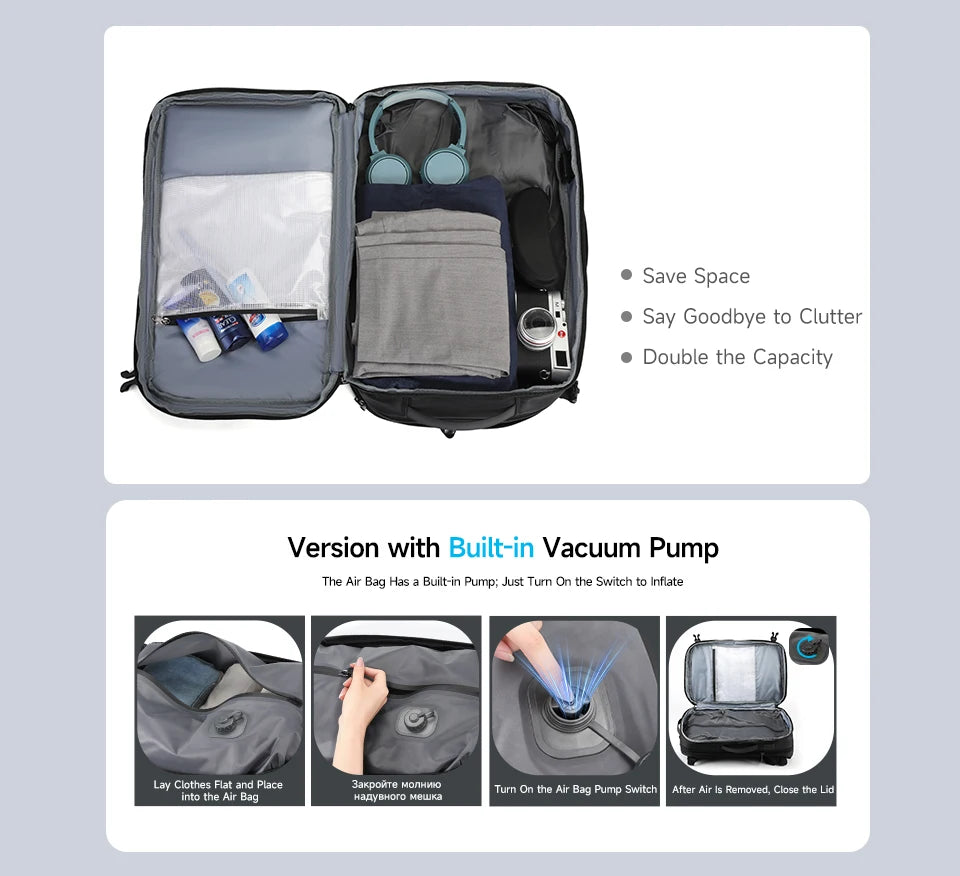 Tigernu Vacuum Compression Backpacks Men Travel Backpack Expandable USB Bag Large Capacity 17 Laptop Bags For Schoo Cabin Bags