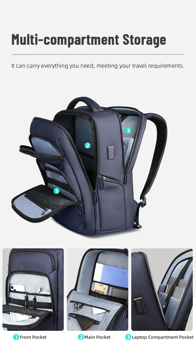 HK Business Travel Backpack Men Waterproof  17.3 Inch Laptop Backpack with USB Port Casual Daypack for Work College Computer Bag