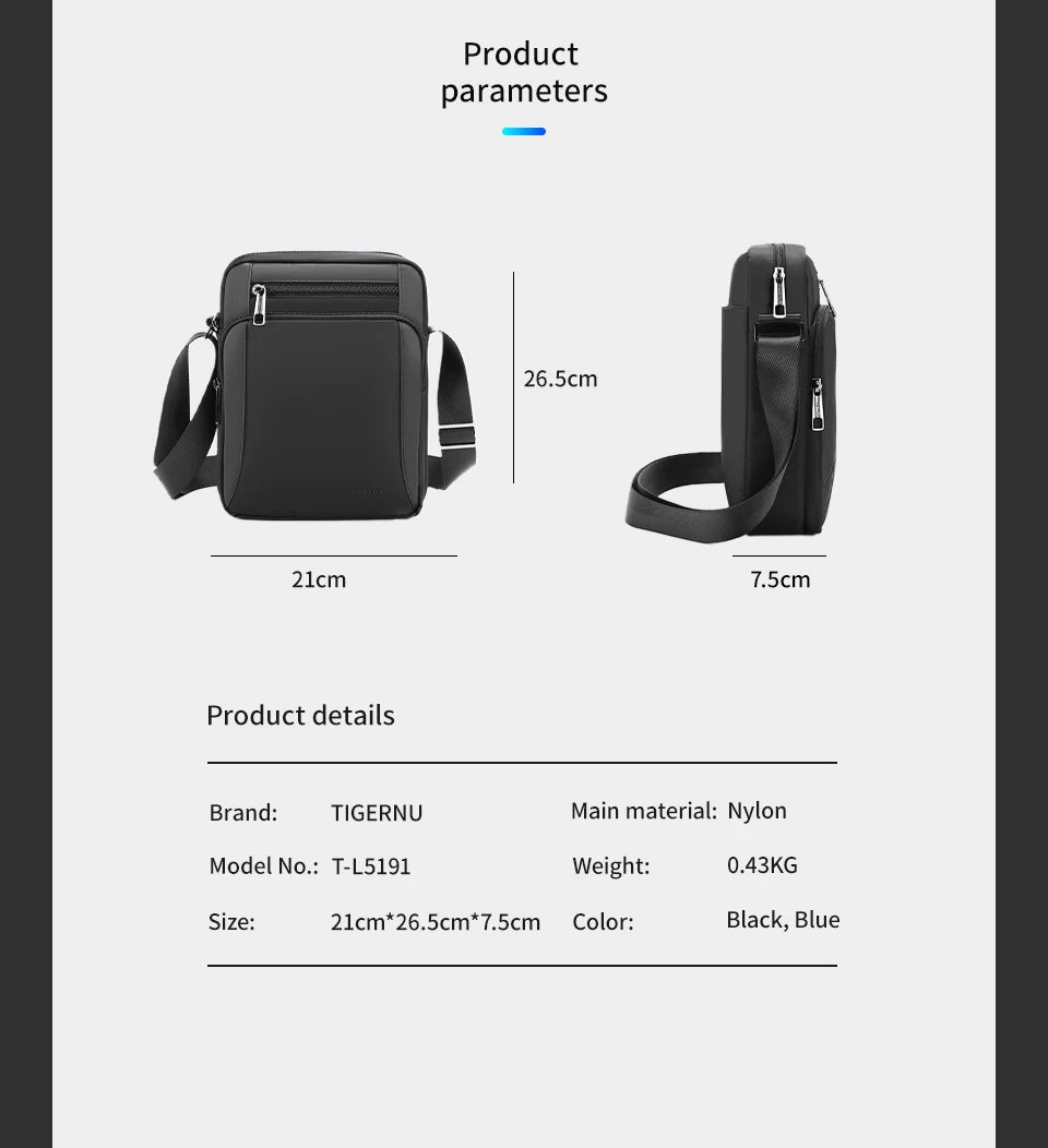Tigernu Men's Shoulder Bag Male Business Bag Messenger Bag Waterproof Crossbody Bags For Men Lightweight Shoulder Sling Bag Male