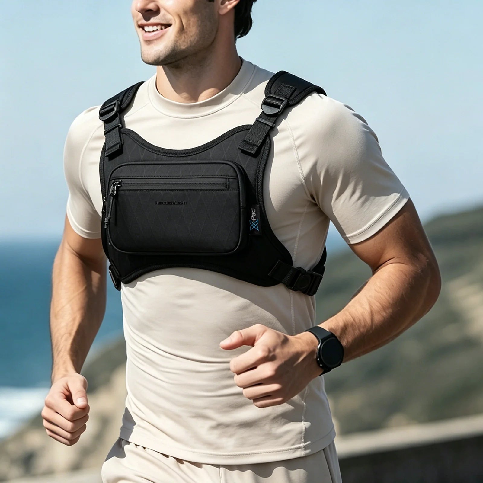 HK Running Vest Chest Bag for Men Lightweight Chest Rig Pack Male Outdoor Waterproof Cycling Training Pack with Reflective Strip