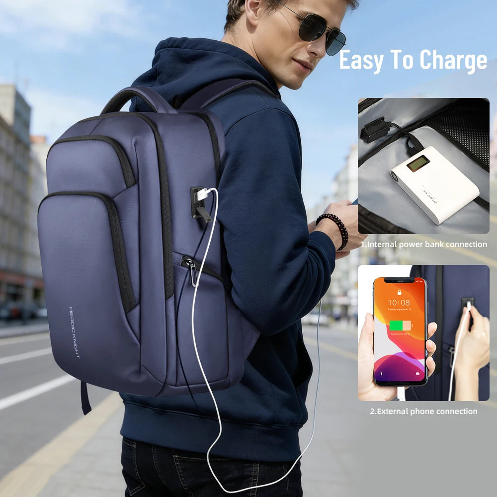 HK Business Travel Backpack Men Waterproof  17.3 Inch Laptop Backpack with USB Port Casual Daypack for Work College Computer Bag