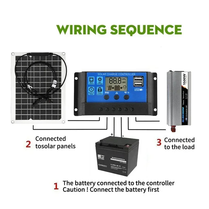 Solar Power System Kit Battery Charger 30W Solar Panel 10-60A Charge Controller Complete Power Generation Home Grid Camp