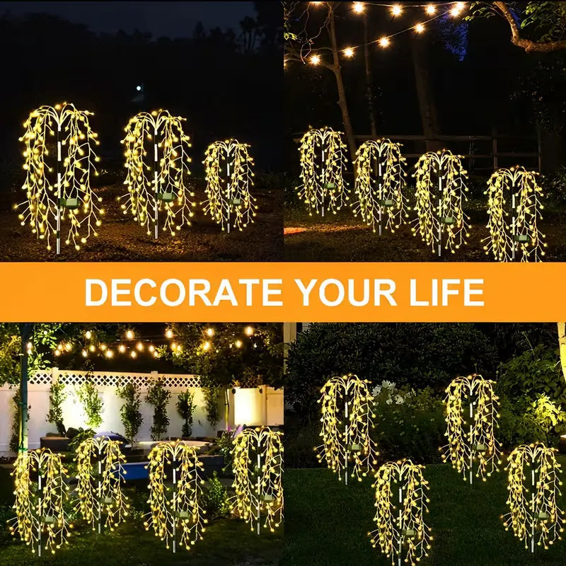 Solar Willow Lawn Lights Outdoor Waterproof for Courtyard Garden Terrace Balcony Wedding Festival Outside Decorative Lights