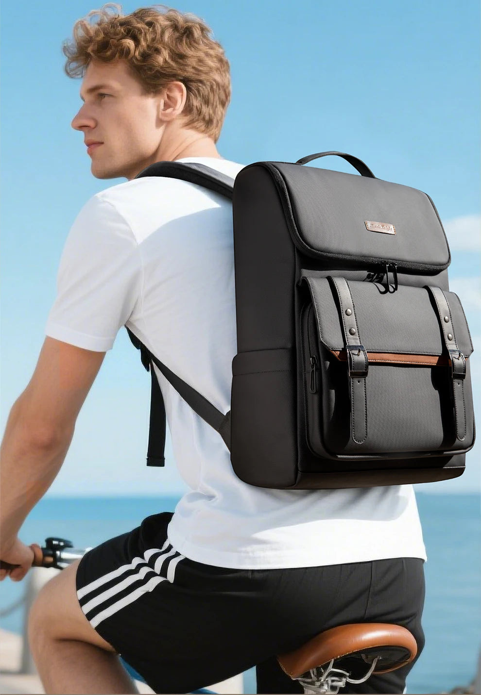 HK Vintage 17.3 inch Laptop Backpack Men Anti-theft Travel Backpack Waterproof Business Computer Bag Daily College Daypack Male