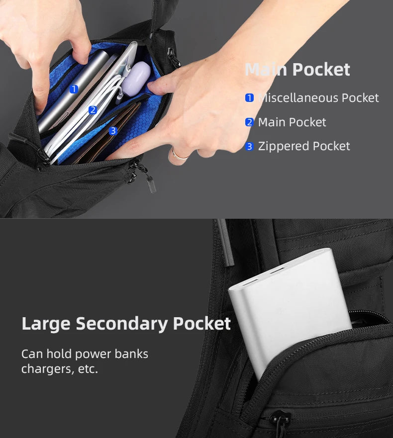 HK Waterproof Men's Shoulder Bag X-Pac Fabric Crossbody Chest Bag Phone Pouch Outdoor Travel Sling Pack Hiking Cycling Side Bags