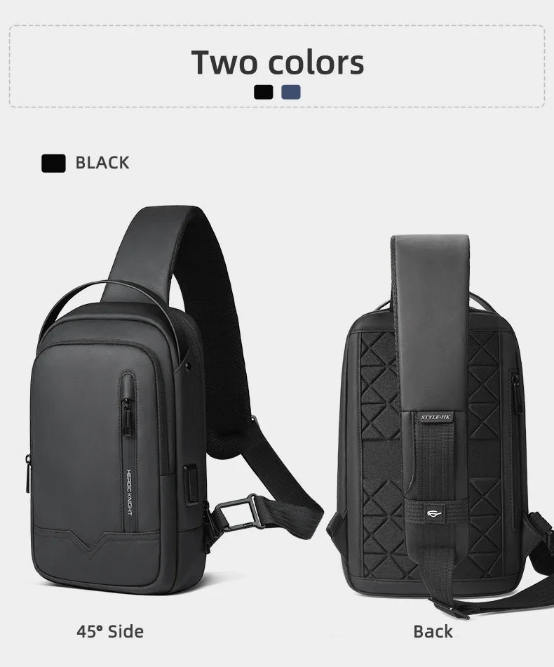 HK Waterproof Men's Shoulder Bag Lightweight Crossbody Bag Oxford Casual Satchel with USB Port Commute Business Chest Bag Male