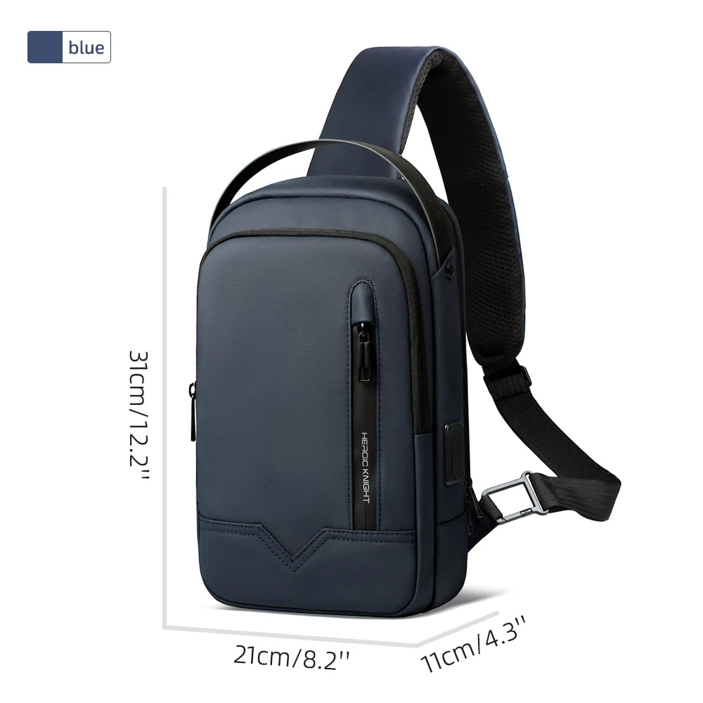 HK Minimalist Crossbody Bag Waterproof Men's Shoulder Bag Oxford Casual School Bag with USB Port Commute Business Chest Bag Male