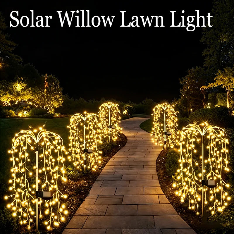 Solar Willow Lawn Lights Outdoor Waterproof for Courtyard Garden Terrace Balcony Wedding Festival Outside Decorative Lights