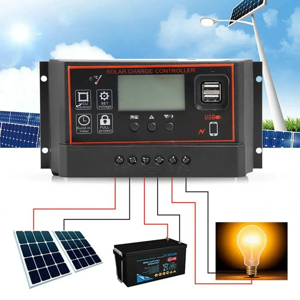 Solar Charge Controller 10A/20A/30A/40A/50A/60A/80A/90A/100A USB LCD Display 12V 24V Panel Charger Regulator with Load
