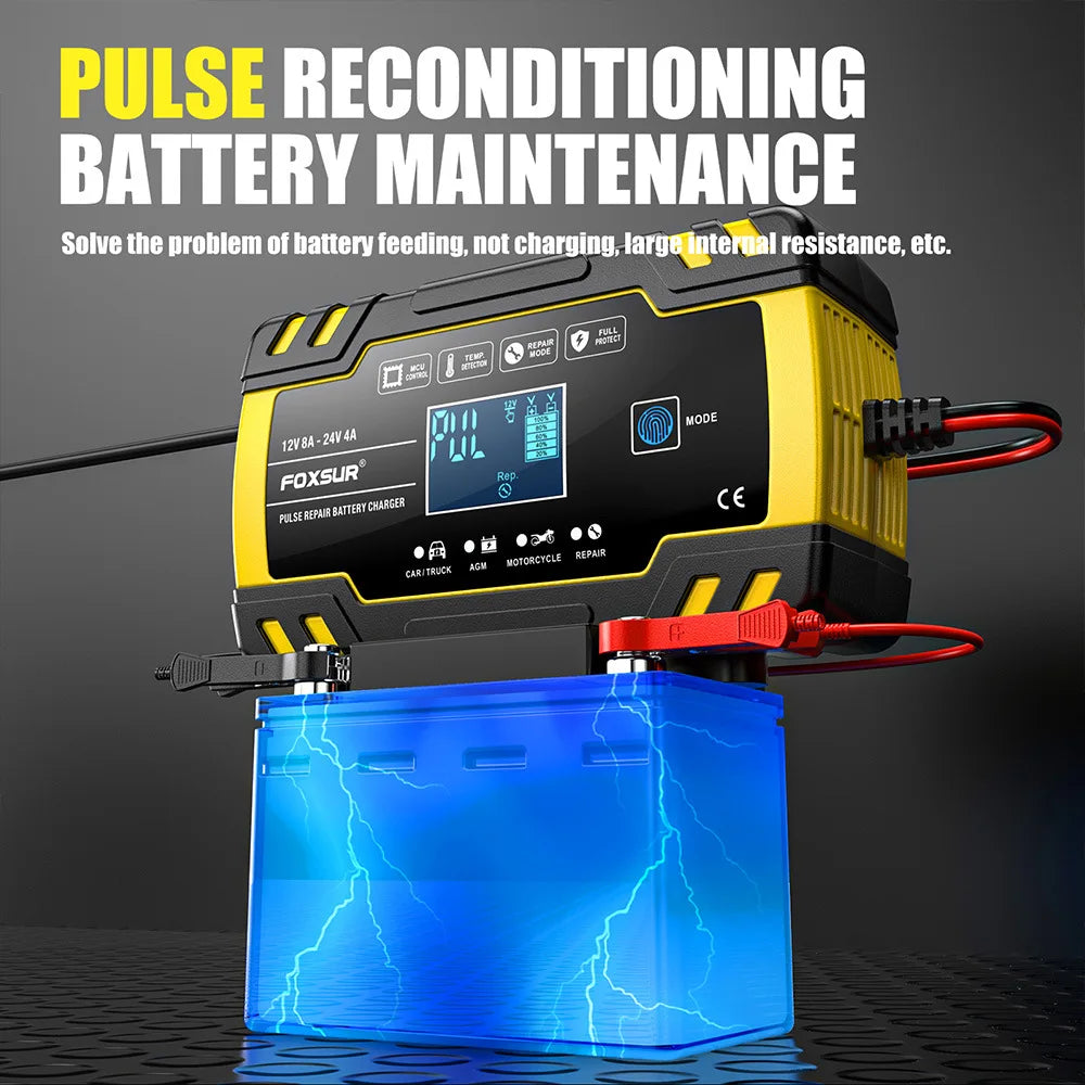 12V 24V Motorcycle Car Truck Battery Charger Repair Tool AGM Charger for Vehicle Batteries