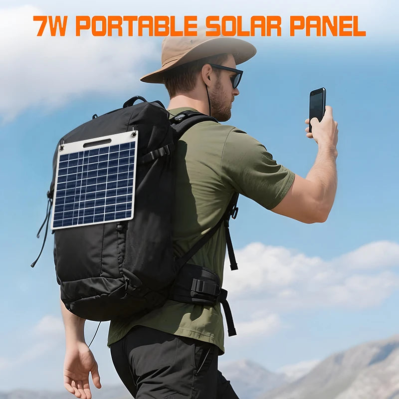 7W Solar Battery Charger Portable double USB-A Solar Panel Emergency Solar Battery Charger for Camping Hiking Doorbell Securit