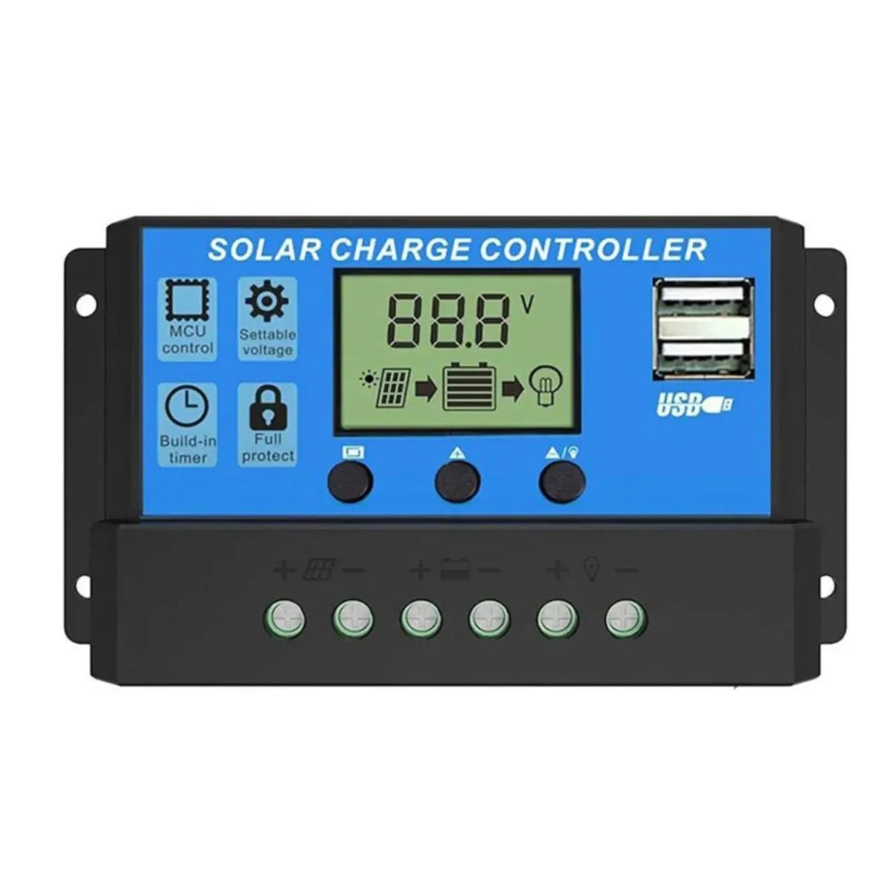 Solar Charge And Discharge Controller with LCD Display Dual USB Auto Solar Panel Charger Regulator for Renewable Energy Systems