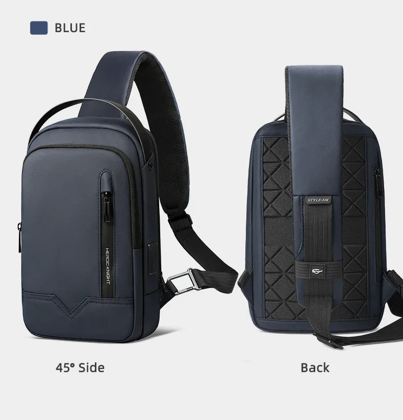 HK Waterproof Men's Shoulder Bag Lightweight Crossbody Bag Oxford Casual Satchel with USB Port Commute Business Chest Bag Male