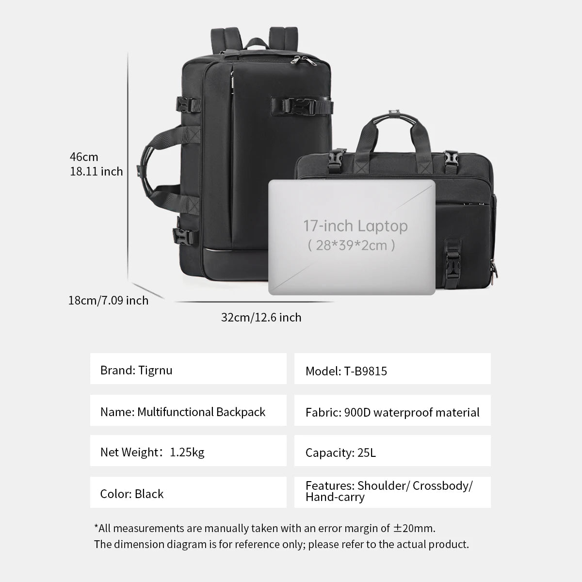 Tigernu Travel Backpack Men Handbags Laptop Backpack For 17inch Shoulder Bag Travel Bag 3 In 1 Bags For Men Schoolbags Knapsack