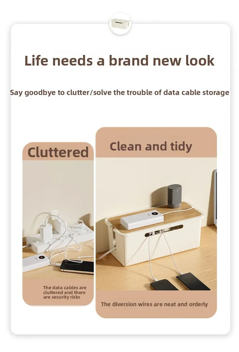 Cable Storage Box Desktop Charging Data Cable Storage Device Plug Socket Cable Management Device Black White Storage Organizer