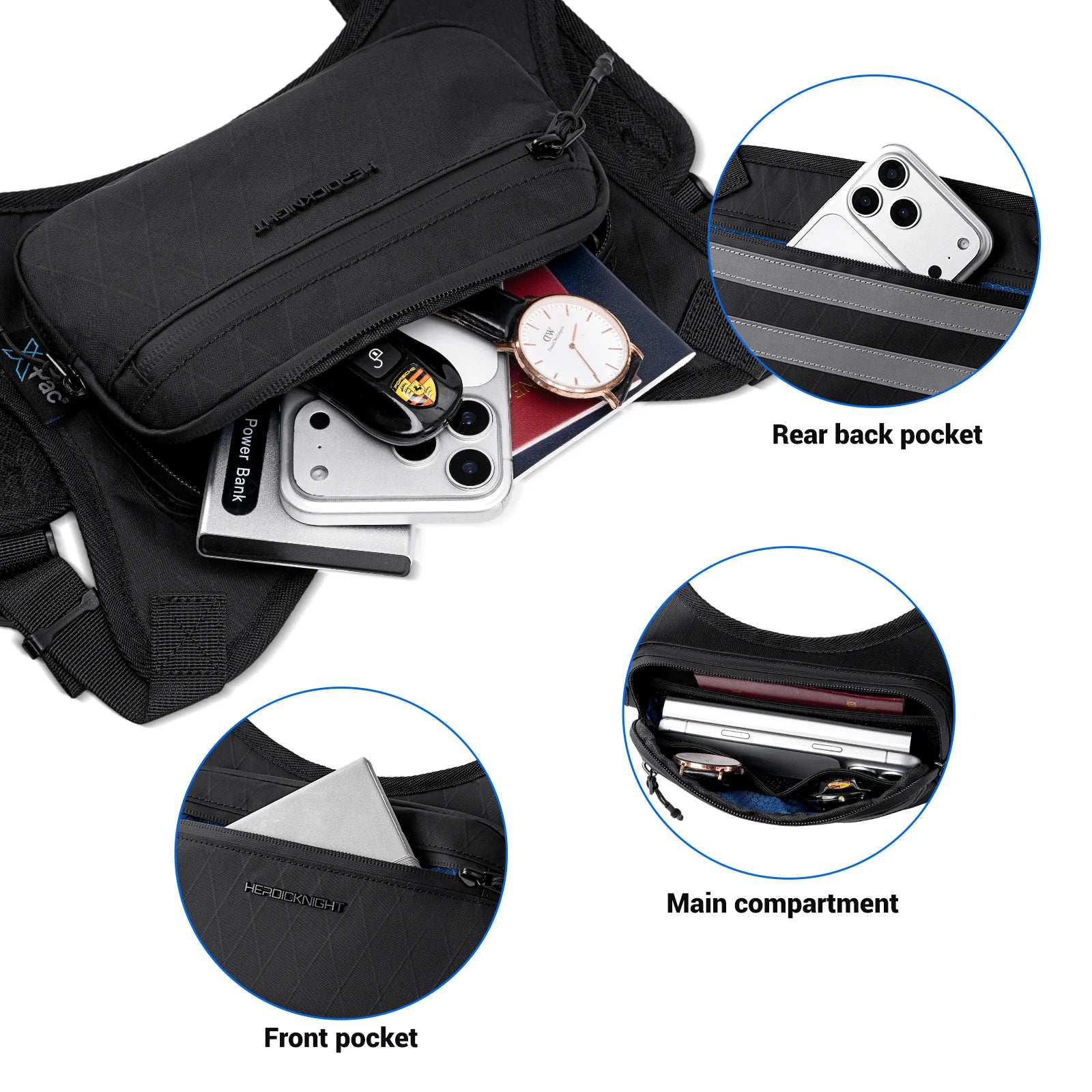 HK Chest Pack X-PAC Material Waterproof Lightweight Men's Backpack The Chest Pack is Ideal for Hiking Running Outdoor Activities