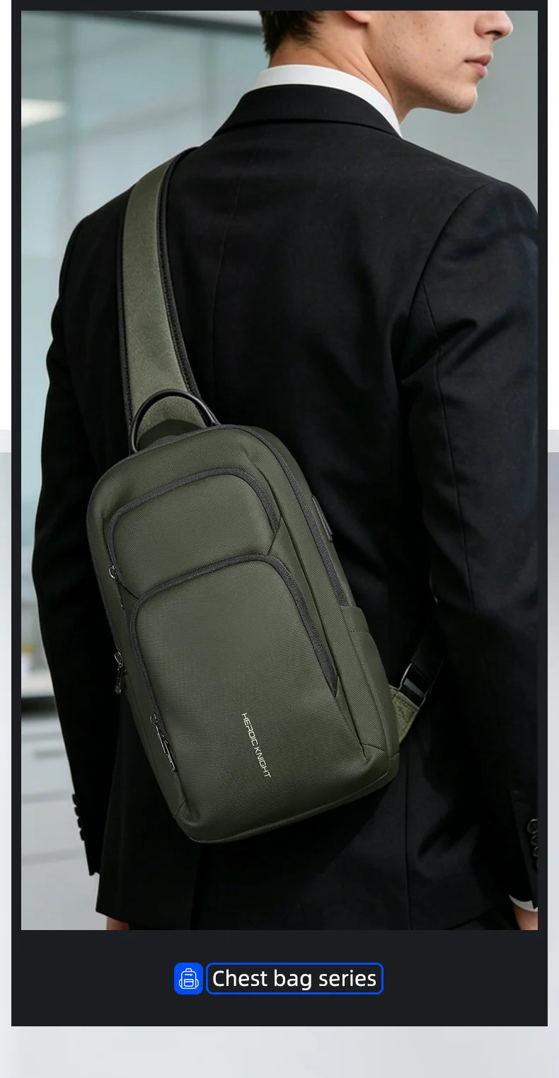HK Lightweight Crossbody Bag for Men Waterproof Men's Shoulder Bag with USB Port Anti Theft Chest Sling Bags Commute Work Pouch