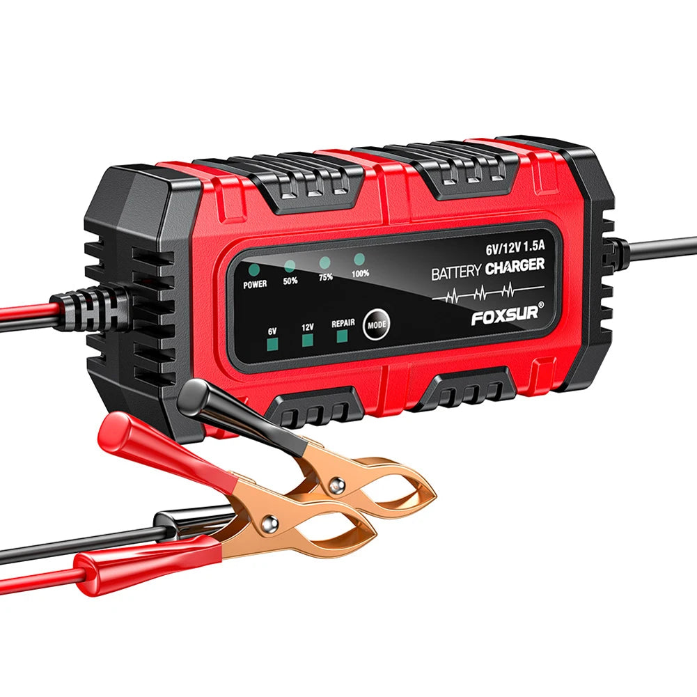 6V 12V 1.5A Smart Car Battery Charger for Lead-Acid AGM GEL Batteries (US)