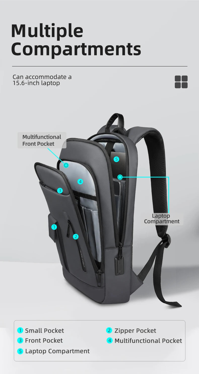 HK Lightweight Business Backpack Men Waterproof 15.6 inch Laptop Backpack with USB Port Anti-theft College Computer Bag for Work