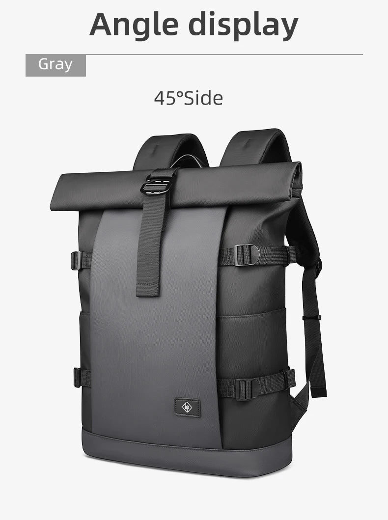 HK Waterproof Roll-Top Backpack for Men Large Capacity Expandable 17 Inch Laptop Bag Leisure Travel Backpack Hiking Camping Bags