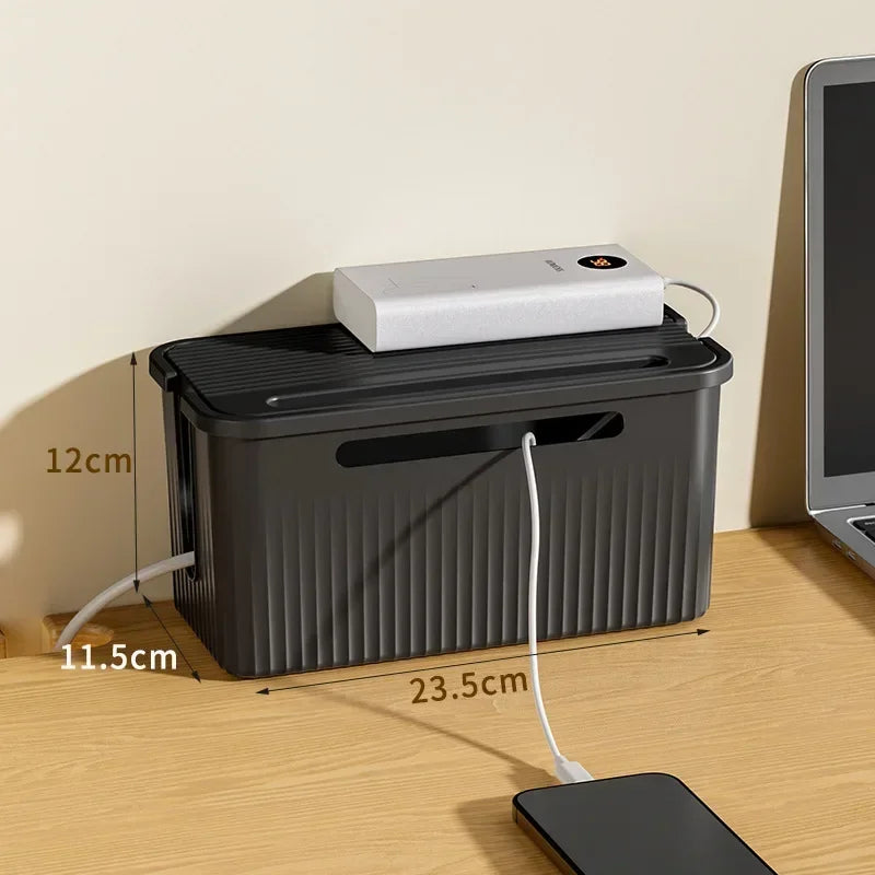 Cable Storage Box Desktop Charging Data Cable Storage Device Plug Socket Cable Management Device Black White Storage Organizer