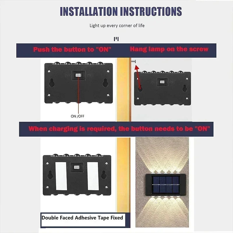 Solar Wall Lamp Outdoor Waterproof Solar Lights Up And Down Convex lens Lighting For Garden Street Landscape Balcony Outdoor Dec