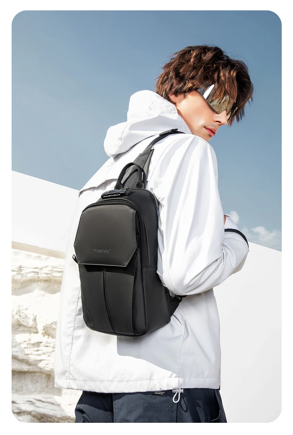 Tigernu Chest Bag Men 9.7inch IPad Pack Korean Style Shoulder Bag Waterproof Crossbody Bag Men's Anti-Theft Pack TSA