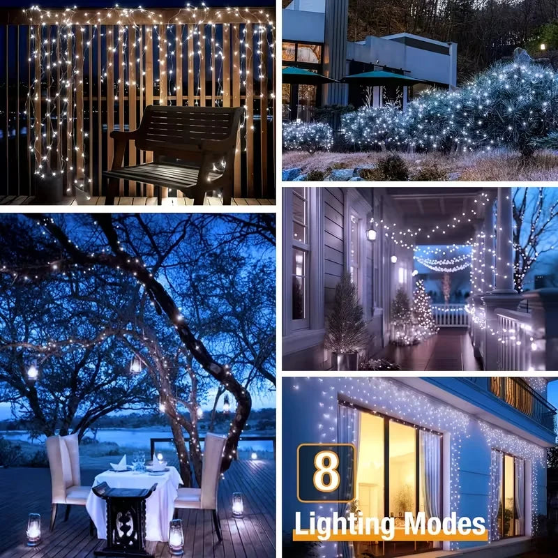 Solar String Lights Outdoor Waterproof 8 Modes LED Copper Wire Fairy Lights with Solar Panel for Garden Patio Yard Tree Decor