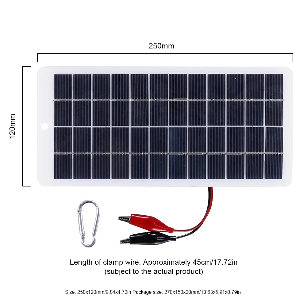 10W Solar Battery Charger with Carabiner 12V Solar Power Bank Polysilicon Solar Charger Plate Portable for 9-12V Battery