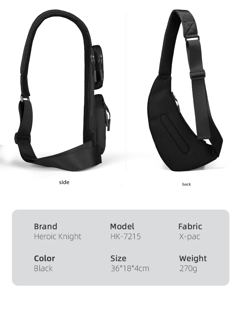 HK Waterproof Men's Shoulder Bag X-Pac Fabric Crossbody Chest Bag Phone Pouch Outdoor Travel Sling Pack Hiking Cycling Side Bags