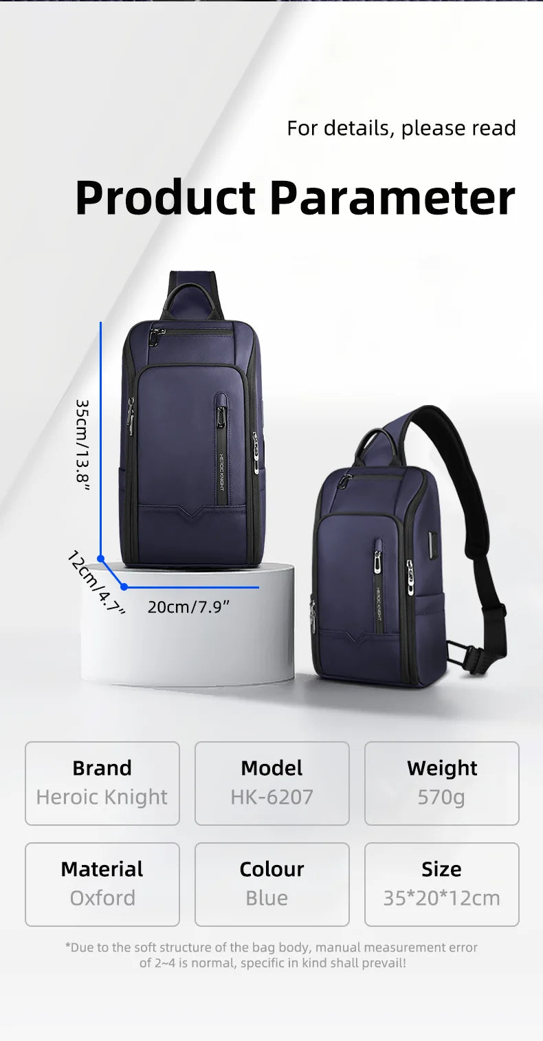 HK Minimalist Crossbody Bag Lightweight Men's Shoulder Bag With USB Port Anti-theft Business Bags for Man Waterproof Daily Pack