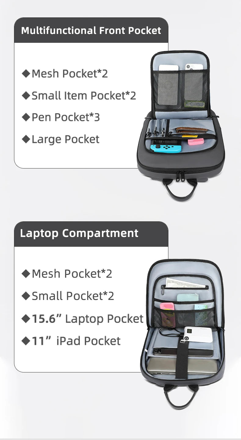 HK Lightweight Business Backpack Men Waterproof 15.6 inch Laptop Backpack with USB Port Anti-theft College Computer Bag for Work