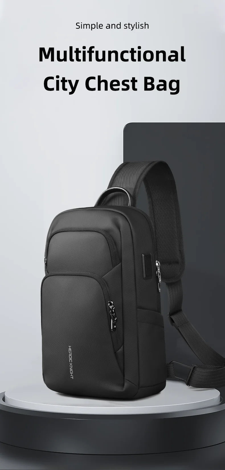 HK Business Crossbody Bag Waterproof Men's Shoulder Bags Chest Pack with USB Port Large Oxford Side Bag for Men Leisure Satchel