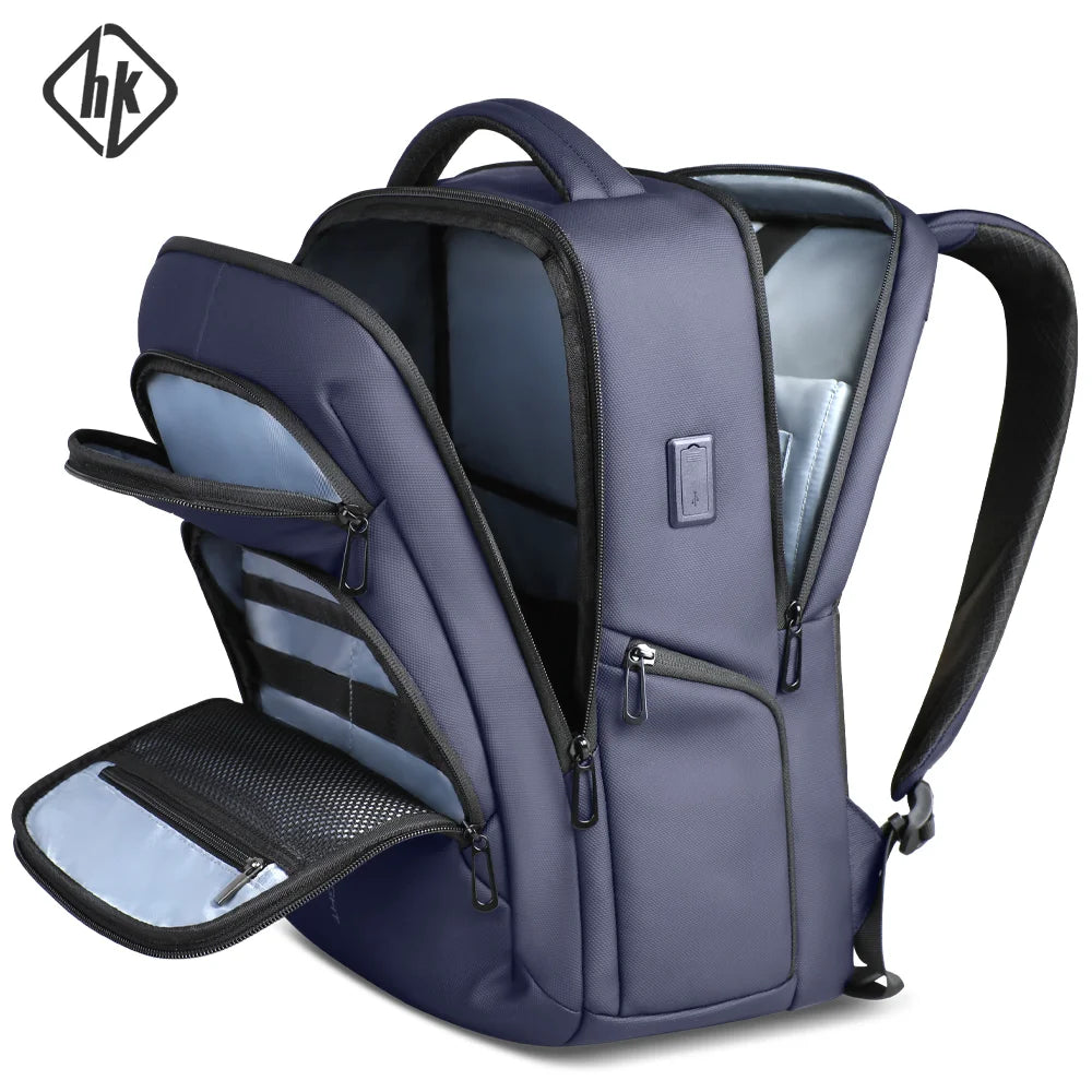 HK Business Travel Backpack Men Waterproof  17.3 Inch Laptop Backpack with USB Port Casual Daypack for Work College Computer Bag