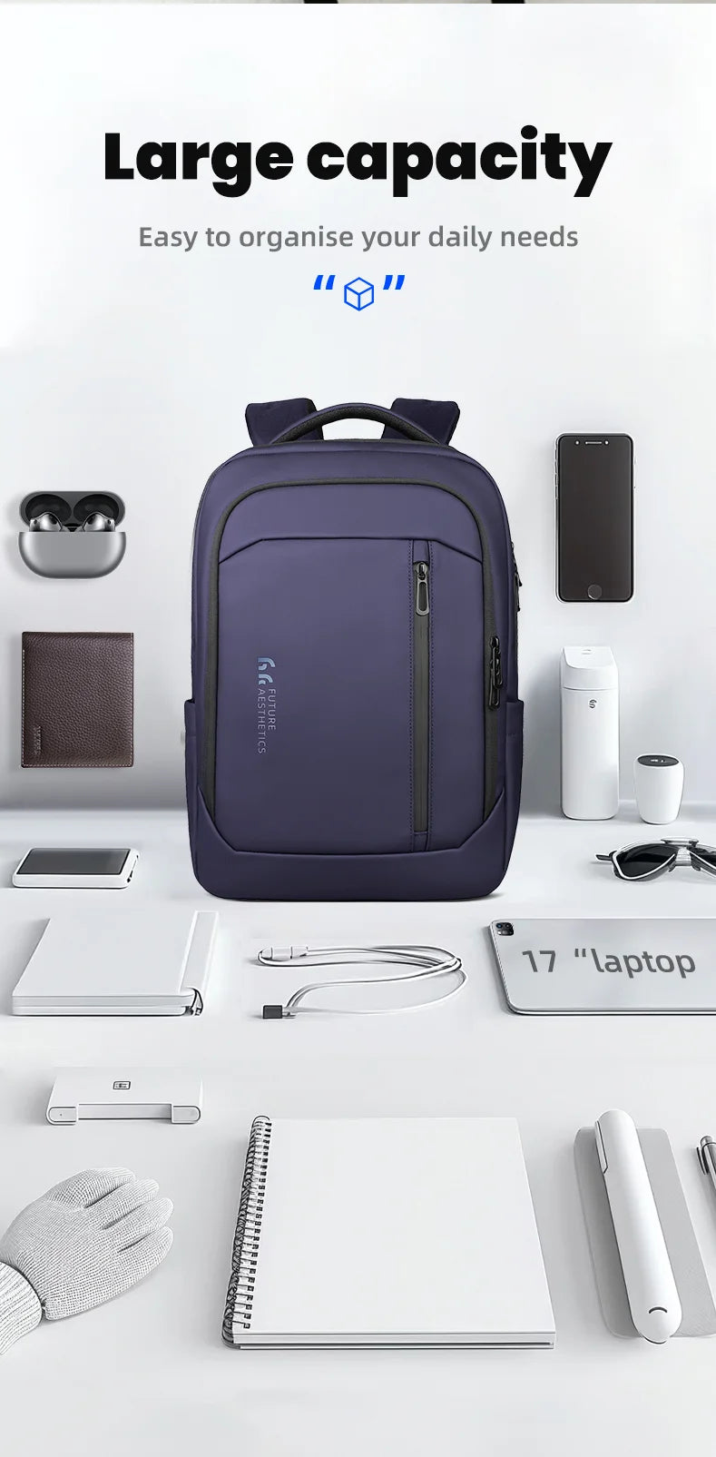 HK Travel Backpack for Men Airline Approved 17” Laptop Business Backpack Large Capacity Rucksack With USB Port Computer Backpack
