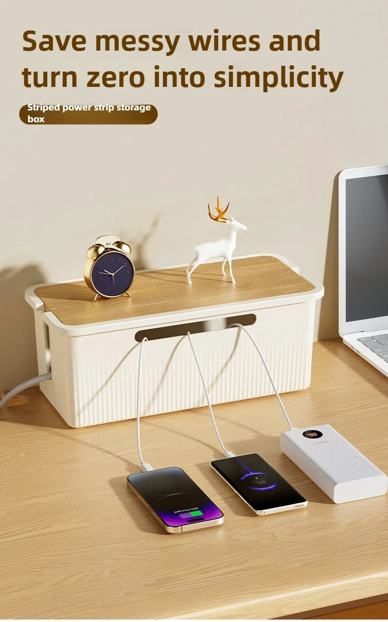 Cable Storage Box Desktop Charging Data Cable Storage Device Plug Socket Cable Management Device Black White Storage Organizer