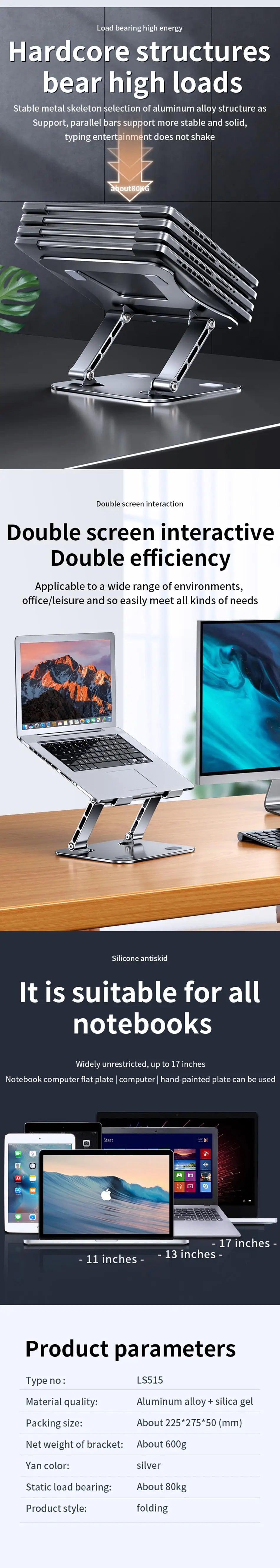 Phone Tablet Stand Adjustable Aluminum Alloy Laptop Tablet up to 17' Laptop Portable Folding Stand Cooling Stand Support