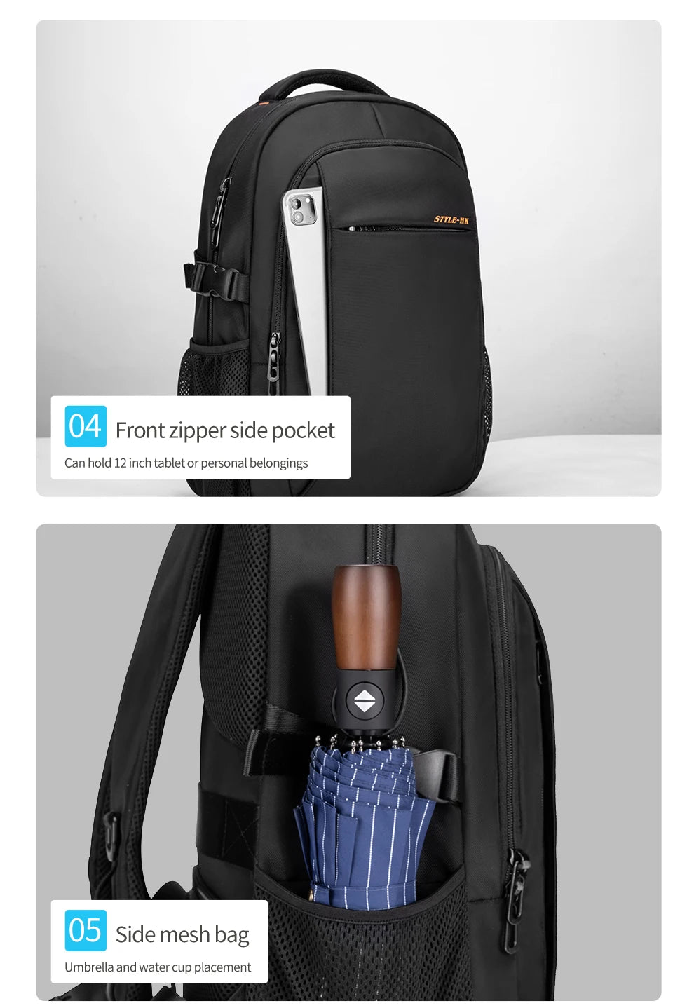 HK Casual 15.6 inch Laptop Backpack Men Large Capacity School Bags Business Travel Backpack Student Sports Backpack YKK Zippers
