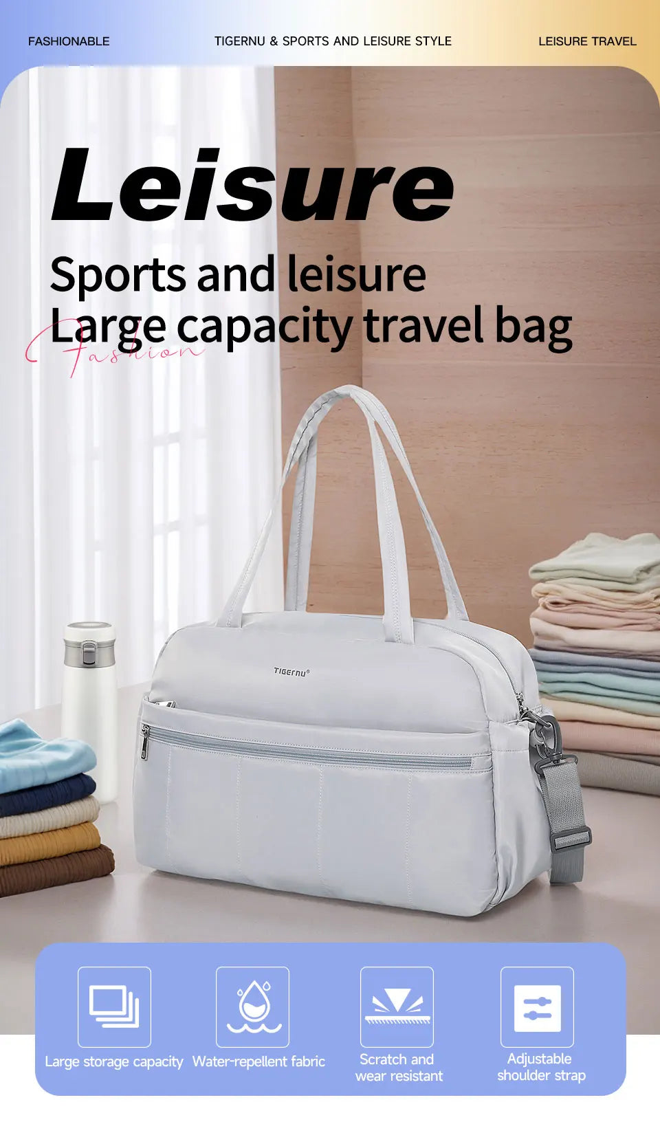 Tigernu Women Tote Bags Large Capacity Handbag Female Bags Lightweight Travel Duffle Bag Large Capacity Storage Luggage Handbag