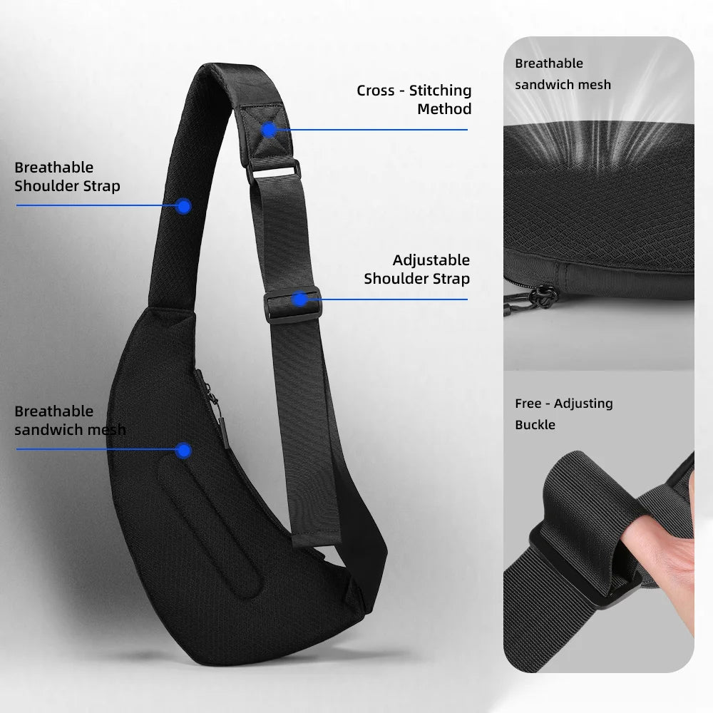 HK Waterproof Men's Shoulder Bag X-Pac Fabric Crossbody Chest Bag Phone Pouch Outdoor Travel Sling Pack Hiking Cycling Side Bags