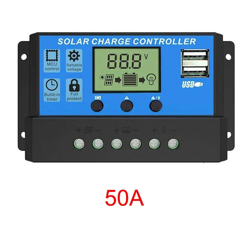 Solar Charge And Discharge Controller with LCD Display Dual USB Auto Solar Panel Charger Regulator for Renewable Energy Systems