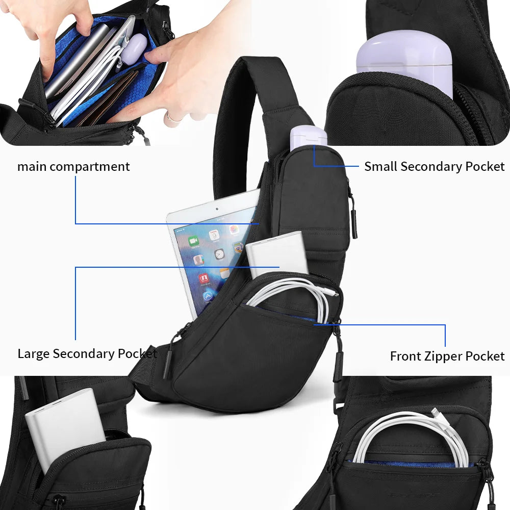 HK Waterproof Men's Shoulder Bag X-Pac Fabric Crossbody Chest Bag Phone Pouch Outdoor Travel Sling Pack Hiking Cycling Side Bags