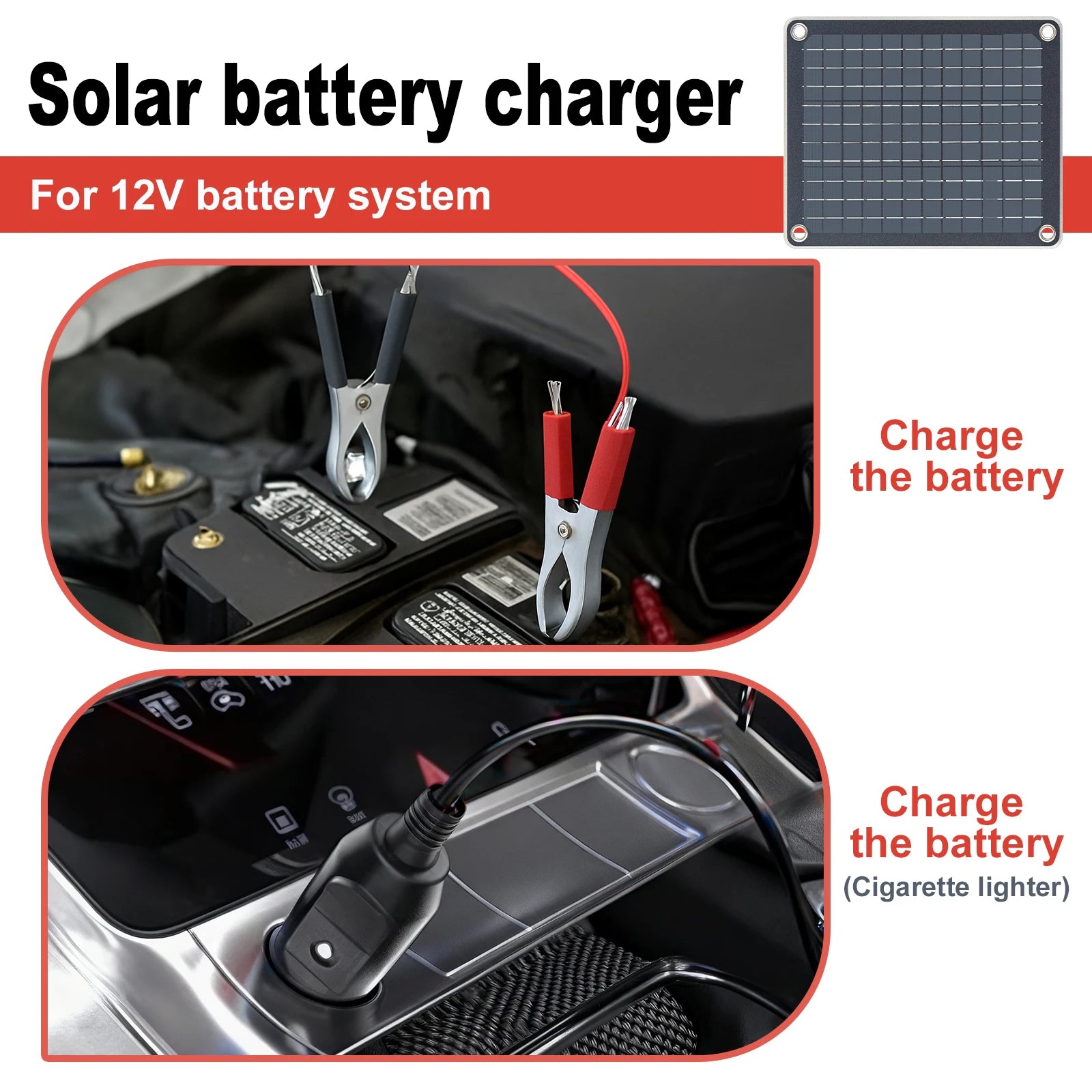 LEAORLD 7.5W 12V MPPT Solar Battery Charger, Solar Panel Maintenance Device, Solar Panel Trickle Charging Kit