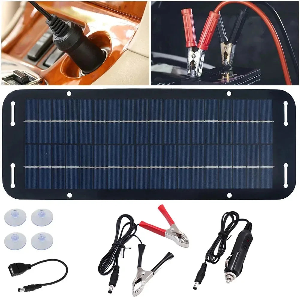 12V Monocrystalline Solar Panel Trickle Battery Charger, Portable Solar Power Maintainer Kit with 12V Output for Car, Van, Motor