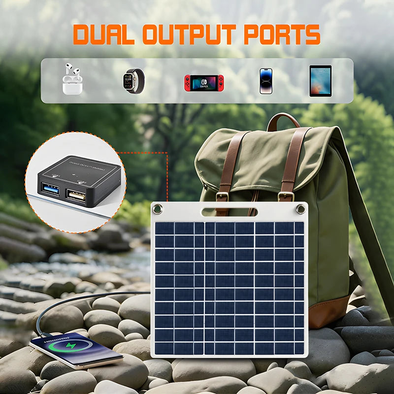 7W Solar Battery Charger Portable double USB-A Solar Panel Emergency Solar Battery Charger for Camping Hiking Doorbell Securit