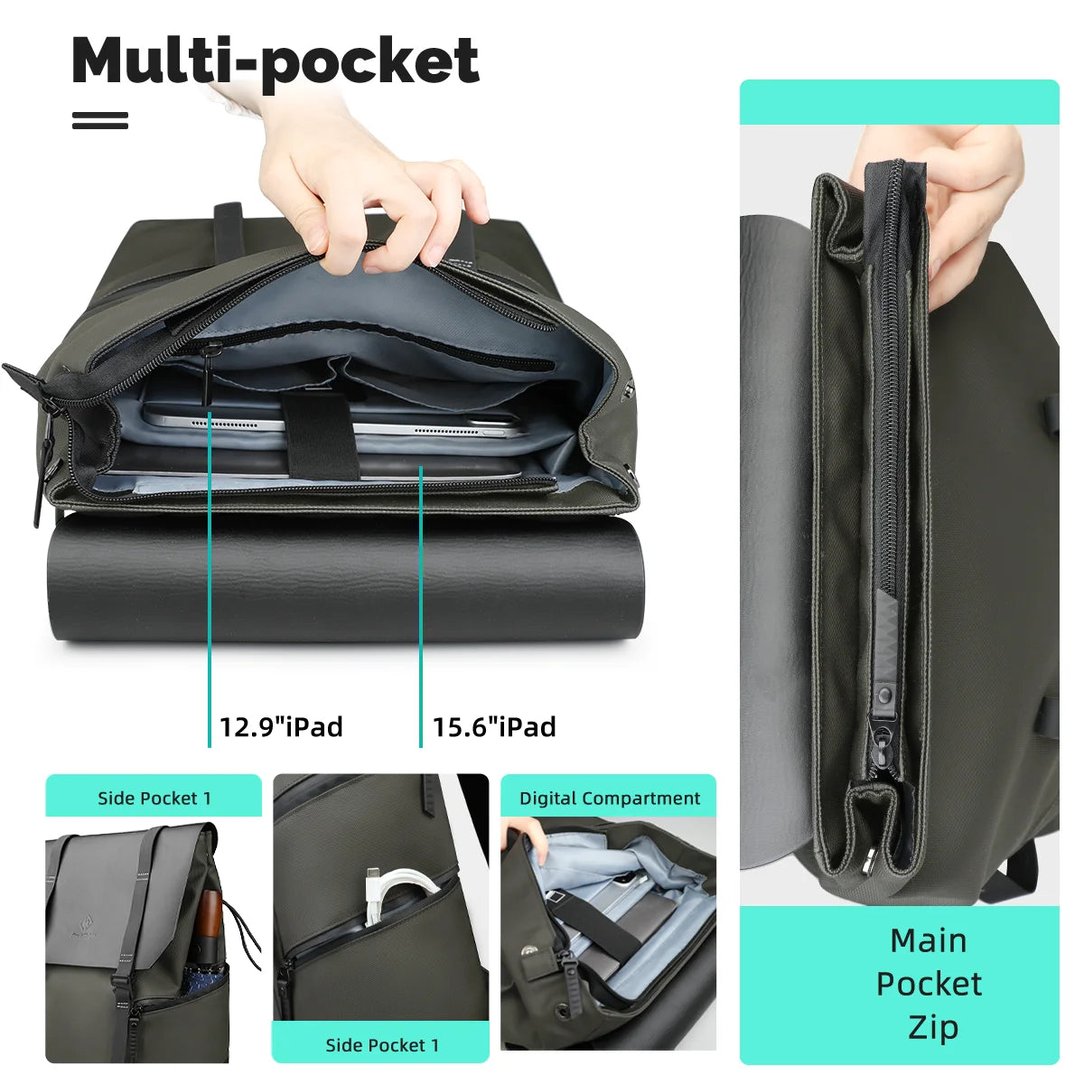 HK Large Travel Backpack for Men Vintage Business Backpack Waterproof 15.6 inch Laptop School Bag Multifunction Hiking Rucksuck