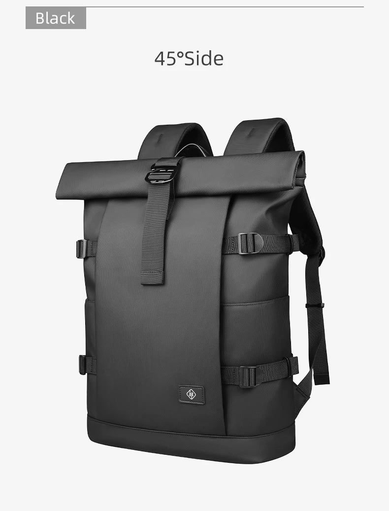 HK Waterproof Roll-Top Backpack for Men Large Capacity Expandable 17 Inch Laptop Bag Leisure Travel Backpack Hiking Camping Bags